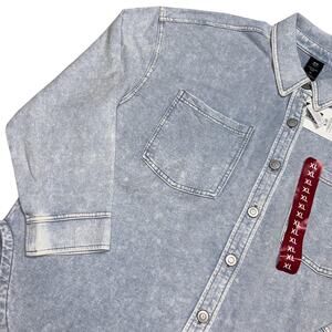 Member's Mark Shirt Mens XL Light Blue Knit Denim Drop Tail Hem Button Front